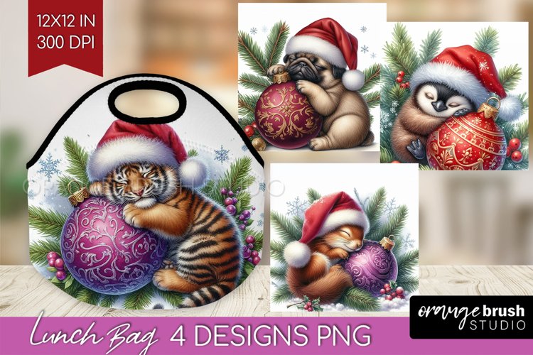 Christmas Animals Lunch Bag - Cute Christmas Lunch Bug PNG example image 1