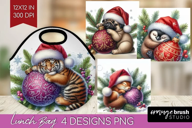 Christmas Animals Lunch Bag - Cute Christmas Lunch Bug PNG