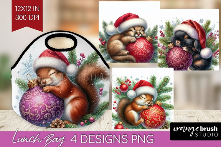 Christmas Animals Lunch Bag - Cute Christmas Lunch Bug PNG example image 1