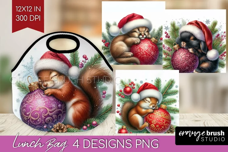 Christmas Animals Lunch Bag - Cute Christmas Lunch Bug PNG