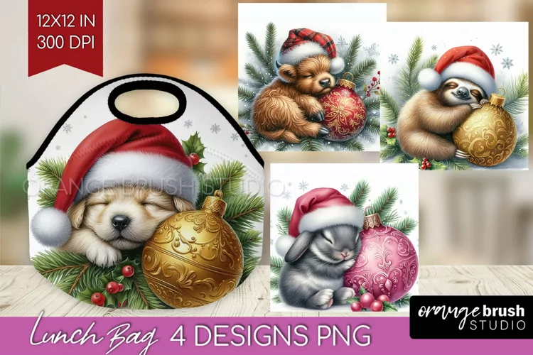 Christmas Animals Lunch Bag - Cute Christmas Lunch Bug PNG