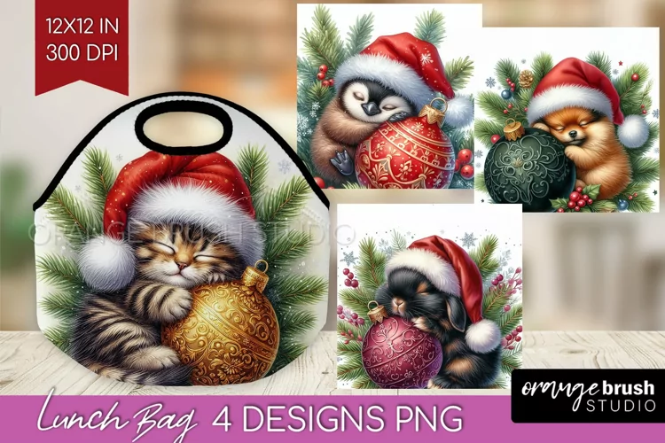 Christmas Animals Lunch Bag - Cute Christmas Lunch Bug PNG