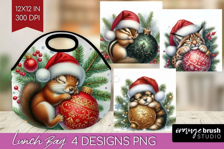 Christmas Animals Lunch Bag - Cute Christmas Lunch Bug PNG