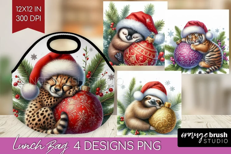 Christmas Animals Lunch Bag - Cute Christmas Lunch Bug PNG