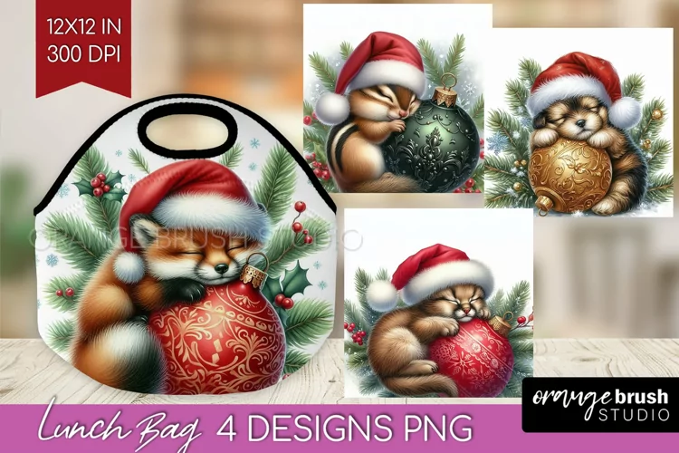 Christmas Animals Lunch Bag - Cute Christmas Lunch Bug PNG