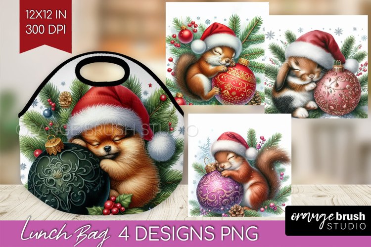 Christmas Animals Lunch Bag - Cute Christmas Lunch Bug PNG example image 1