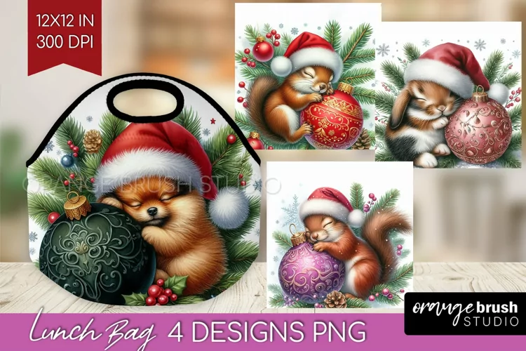Christmas Animals Lunch Bag - Cute Christmas Lunch Bug PNG