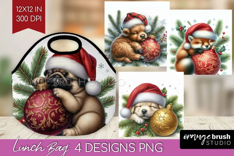 Christmas Animals Lunch Bag - Cute Christmas Lunch Bug PNG