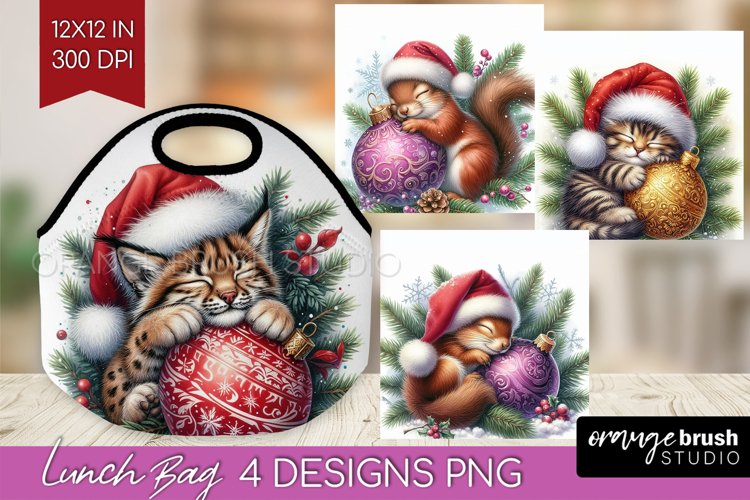 Christmas Animals Lunch Bag - Cute Christmas Lunch Bug PNG example image 1