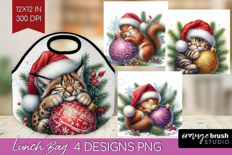 Christmas Animals Lunch Bag - Cute Christmas Lunch Bug PNG