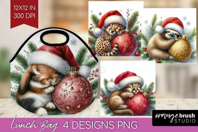 Christmas Animals Lunch Bag - Cute Christmas Lunch Bug PNG
