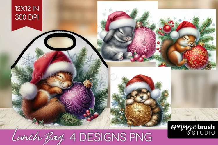 Christmas Animals Lunch Bag - Cute Christmas Lunch Bug PNG