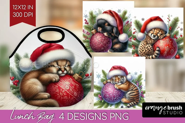 Christmas Animals Lunch Bag - Cute Christmas Lunch Bug PNG