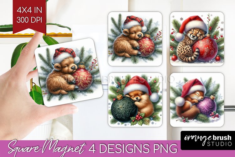 Christmas Animals Magnet Sublimation - Cute Christmas Square