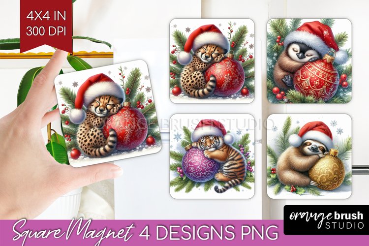 Christmas Animals Magnet Sublimation - Cute Christmas Square