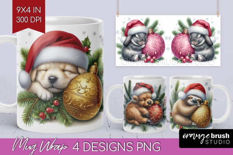 Christmas Animals Mug Wrap - Cute Christmas Mug PNG