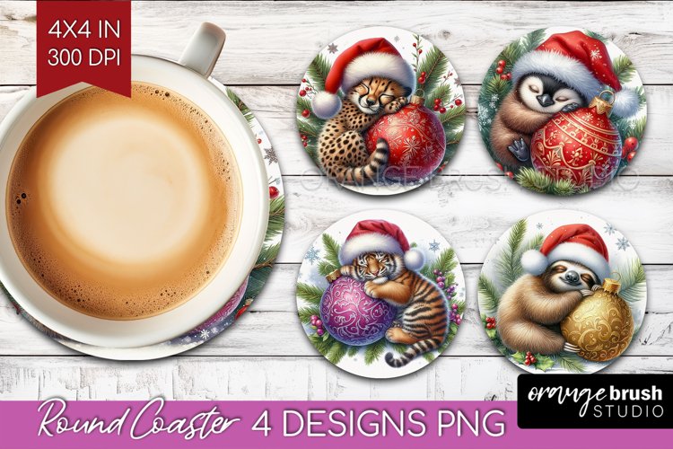 Christmas Animals Round Coaster - Cute Christmas Coaster PNG
