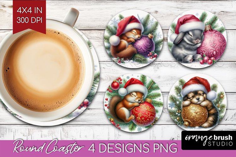 Christmas Animals Round Coaster - Cute Christmas Coaster PNG
