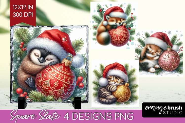 Christmas Animals Slate PNG - Cute Christmas Square Slate