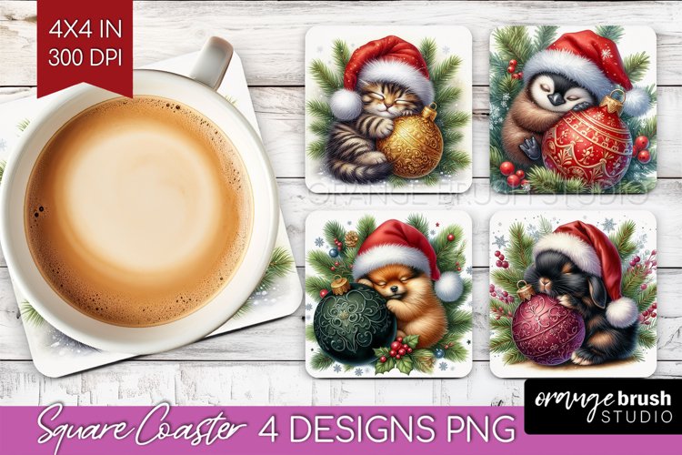 Christmas Animals Square Coaster - Cute Christmas Coaster