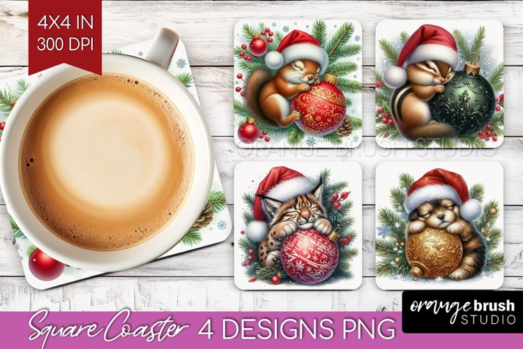Christmas Animals Square Coaster - Cute Christmas Coaster