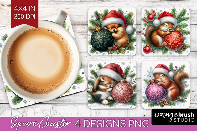 Christmas Animals Square Coaster - Cute Christmas Coaster