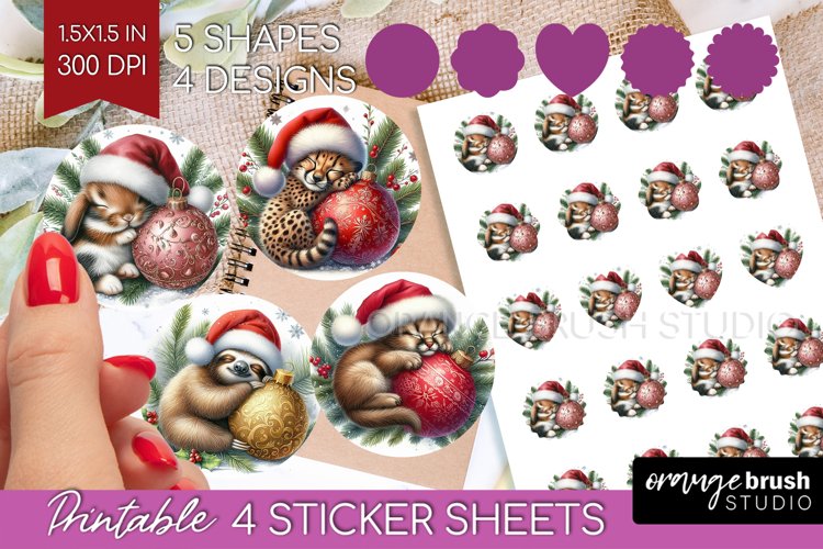 Christmas Animals Round Sticker - Cute Christmas Printable