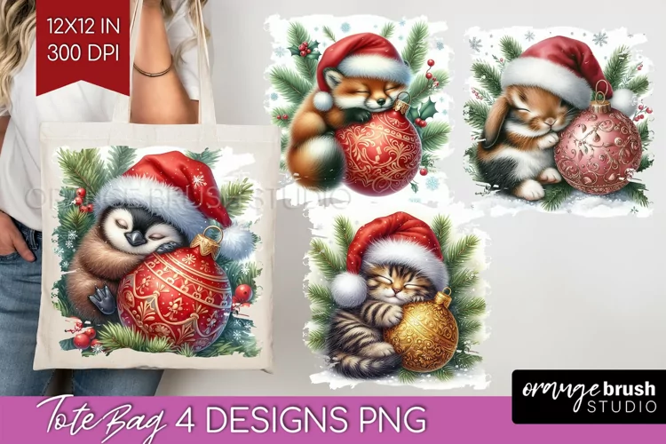 Christmas Animals Tote Bag - Cute Christmas Tote Bag PNG