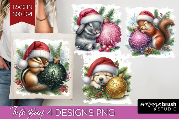 Christmas Animals Tote Bag - Cute Christmas Tote Bag PNG