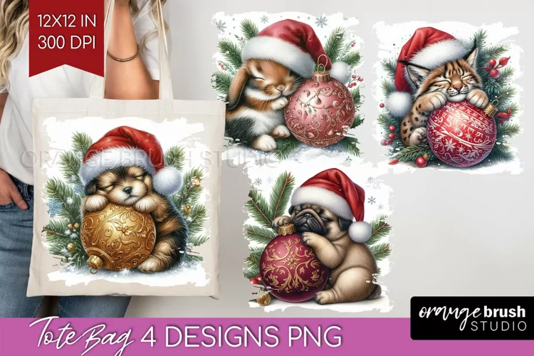 Christmas Animals Tote Bag - Cute Christmas Tote Bag PNG