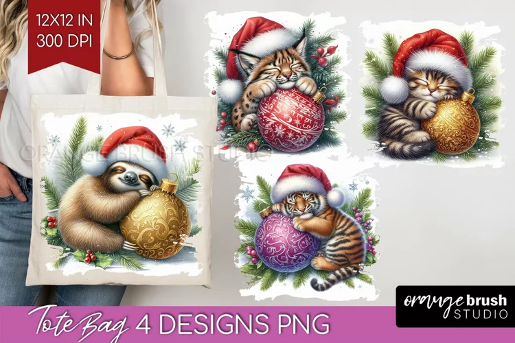 Christmas Animals Tote Bag - Cute Christmas Tote Bag PNG