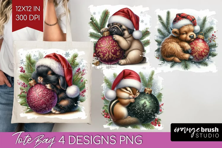 Christmas Animals Tote Bag - Cute Christmas Tote Bag PNG