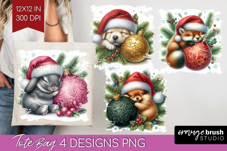 Christmas Animals Tote Bag - Cute Christmas Tote Bag PNG