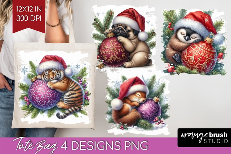 Christmas Animals Tote Bag - Cute Christmas Tote Bag PNG example image 1