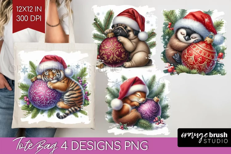 Christmas Animals Tote Bag - Cute Christmas Tote Bag PNG