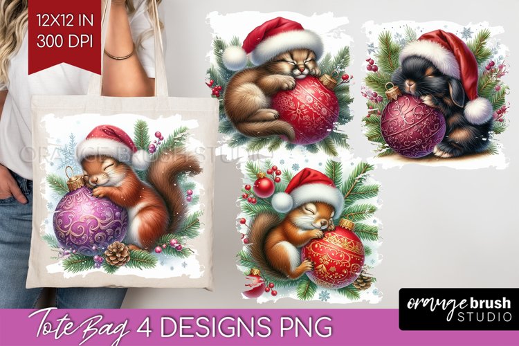Christmas Animals Tote Bag - Cute Christmas Tote Bag PNG example image 1