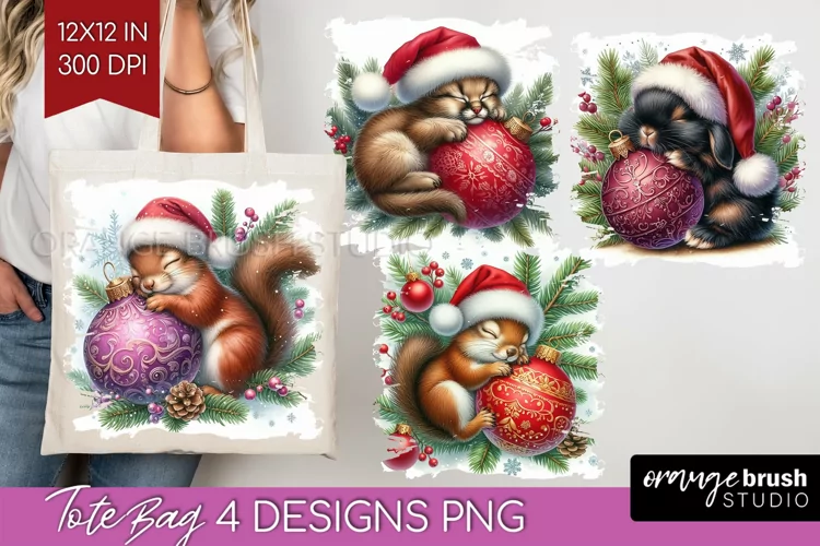 Christmas Animals Tote Bag - Cute Christmas Tote Bag PNG