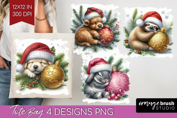 Christmas Animals Tote Bag - Cute Christmas Tote Bag PNG