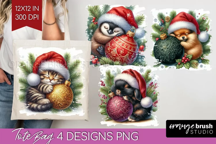 Christmas Animals Tote Bag - Cute Christmas Tote Bag PNG