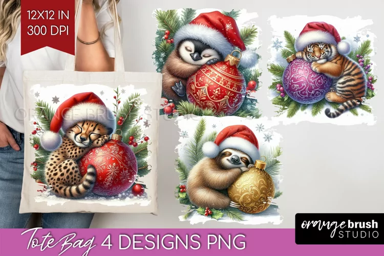 Christmas Animals Tote Bag - Cute Christmas Tote Bag PNG