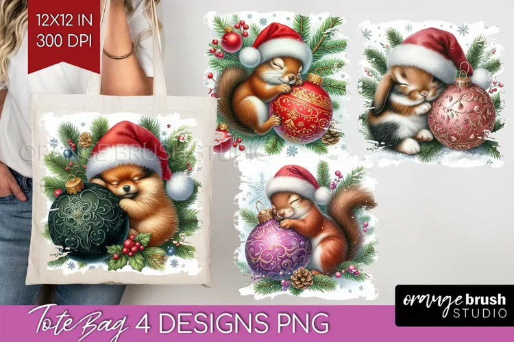 Christmas Animals Tote Bag - Cute Christmas Tote Bag PNG