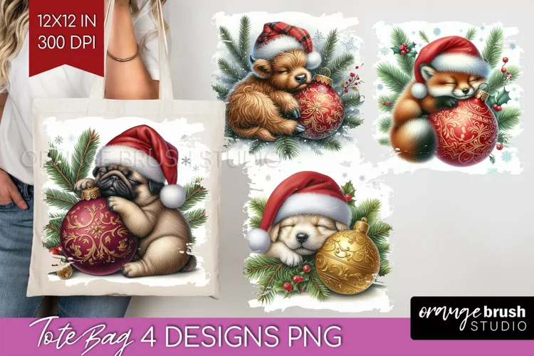 Christmas Animals Tote Bag - Cute Christmas Tote Bag PNG