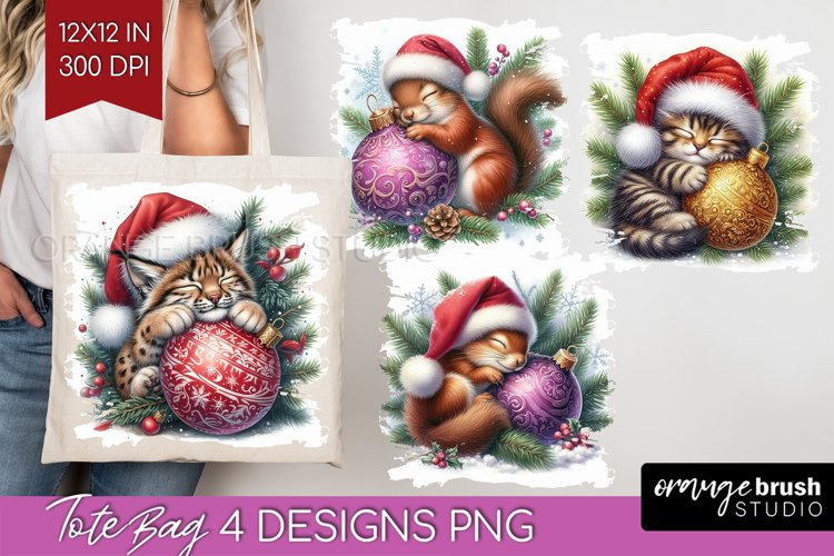 Christmas Animals Tote Bag - Cute Christmas Tote Bag PNG example image 1