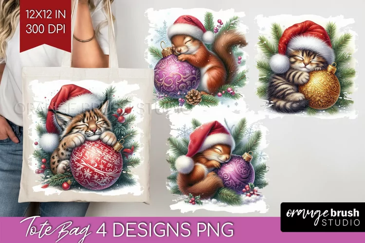 Christmas Animals Tote Bag - Cute Christmas Tote Bag PNG