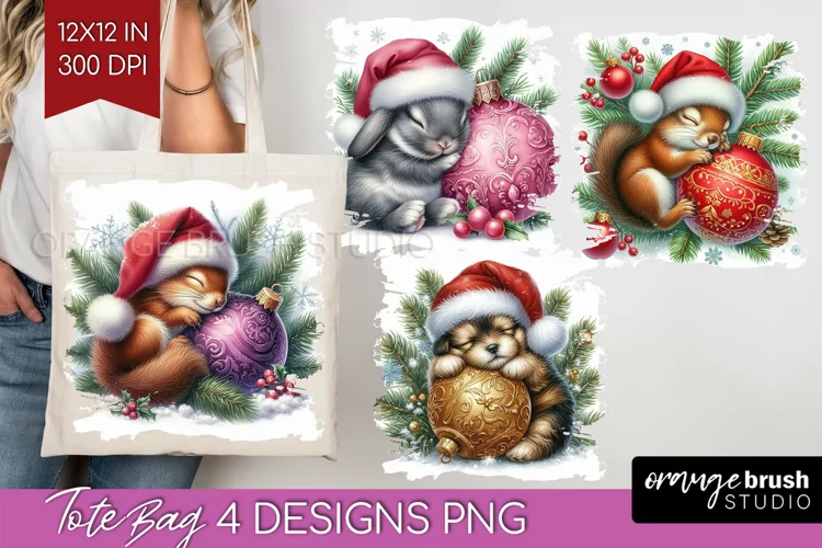 Christmas Animals Tote Bag - Cute Christmas Tote Bag PNG