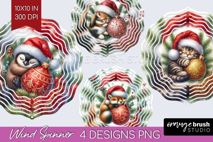 Christmas Animals Wind Spinner Sublimation PNG - Cute Round example image 1