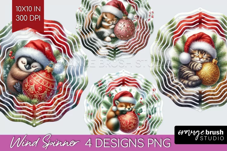 Christmas Animals Wind Spinner Sublimation PNG - Cute Round