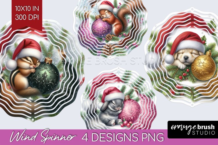Christmas Animals Wind Spinner Sublimation PNG - Cute Round example image 1