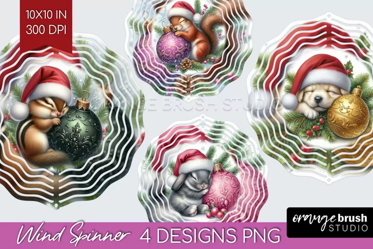 Christmas Animals Wind Spinner Sublimation PNG - Cute Round