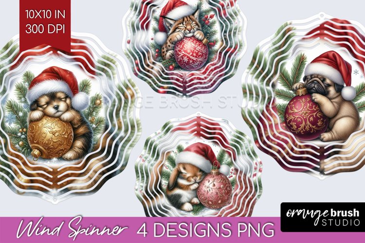 Christmas Animals Wind Spinner Sublimation PNG - Cute Round example image 1